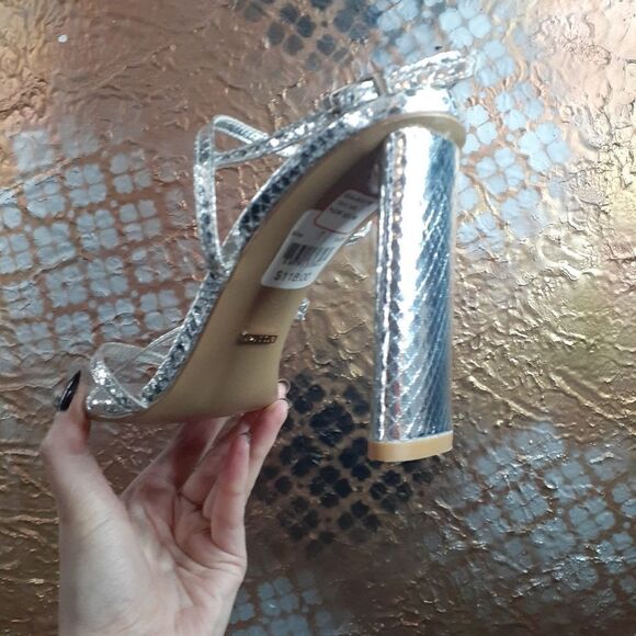 NWT Billini Faux Snakeskin Metallic Strappy Heeled Sandals - Picture 12 of 14
